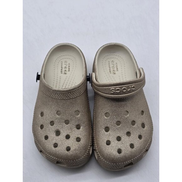 Crocs Shoes Kids Size C11 Gold Glitter Classic Clog Sandals Slip On Comfort - Picture 4 of 11